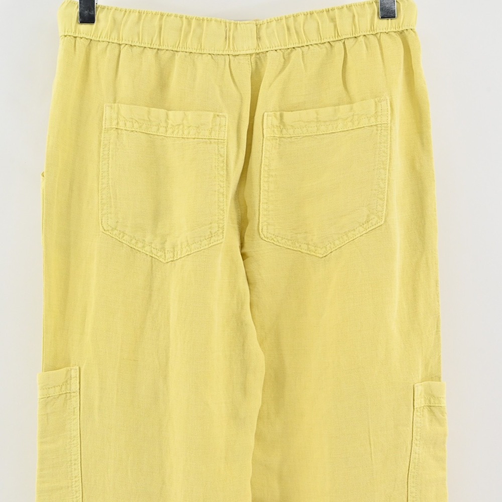 Nicole Miller Womens Yellow Cargo Pants Size XS Linen Blend Crop Cinch Hem - Picture 10 of 11